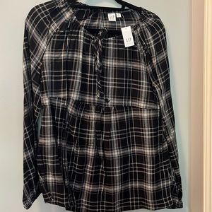 NEW with tags, Small - Gap Maternity, black/white plaid long sleeve flannel top